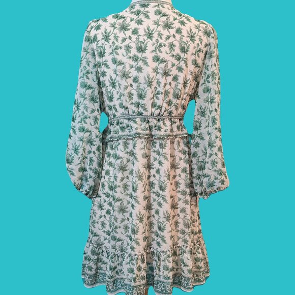 Max Studio London Green Floral Pattern Boho Dress Preowned - Picture 2 of 6